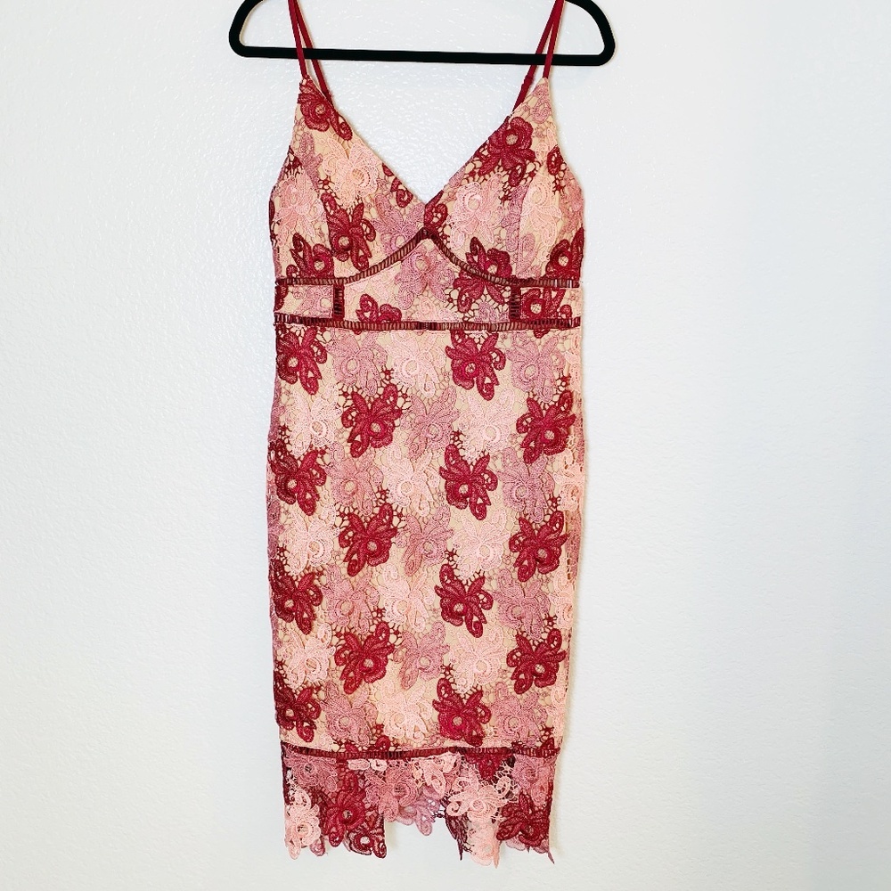 Lulus Bodycon Dress Womens Large Pink Endless Elegance Mauve Multi Lace Cocktail